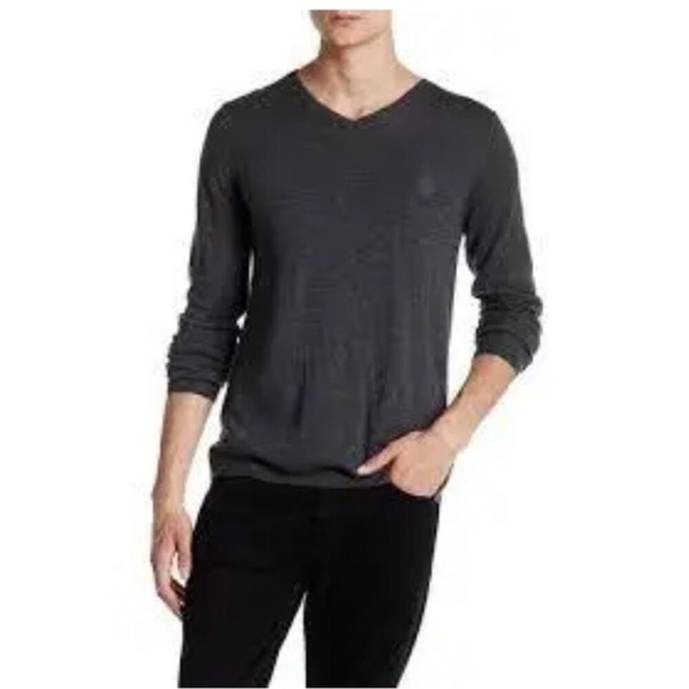 Zadig & Voltaire Peter LC Lambsool V Neck Sweater in Anthracite L NWT